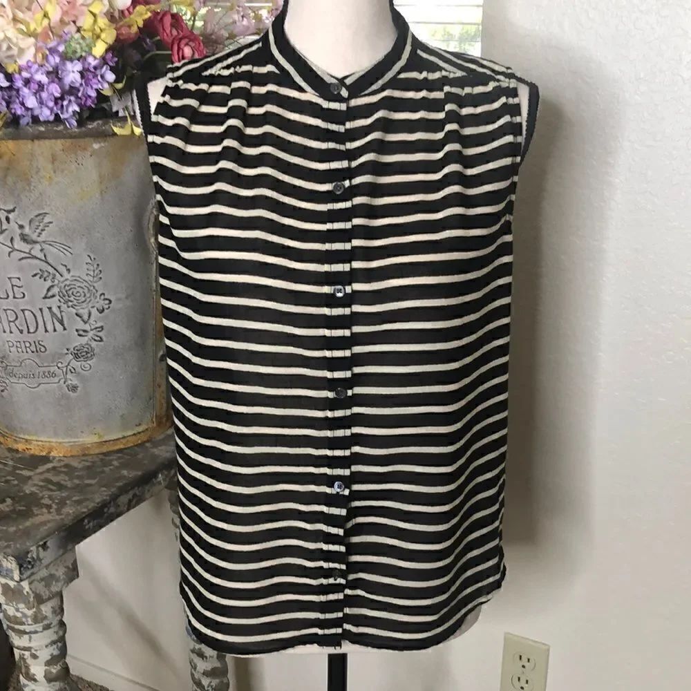 J. Crew Black and Tan Striped Preppy Sleeveless Top